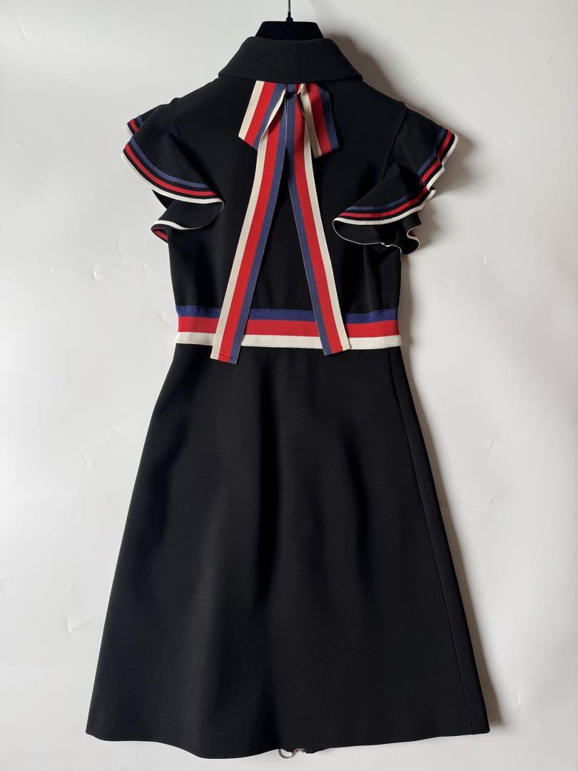 美品】GUCCIワンピース フリル袖 ブラック ノースリーブ