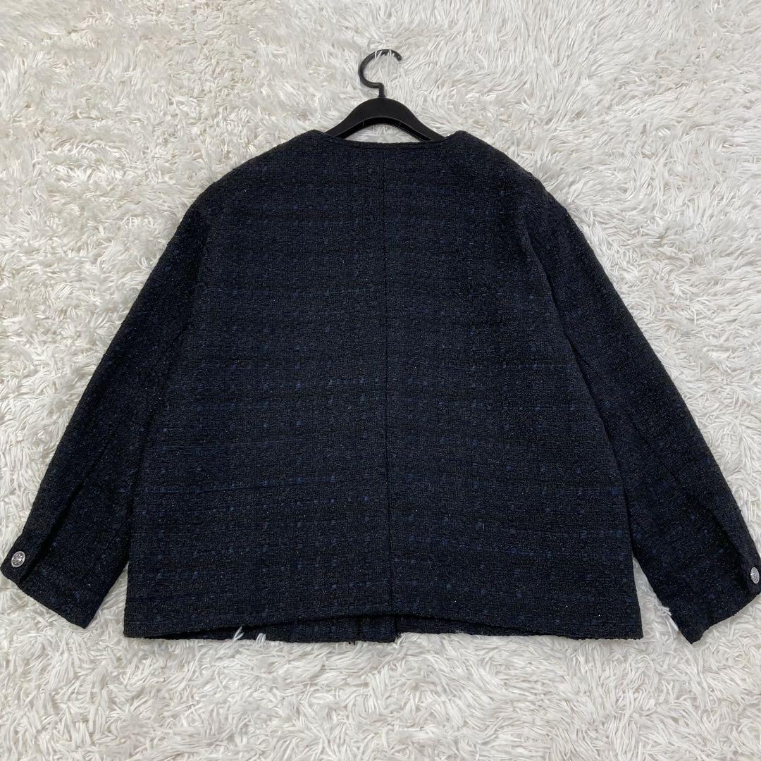 SHIPS any ノーカラー ツイード ジャケットNAVYBLUE 24SS