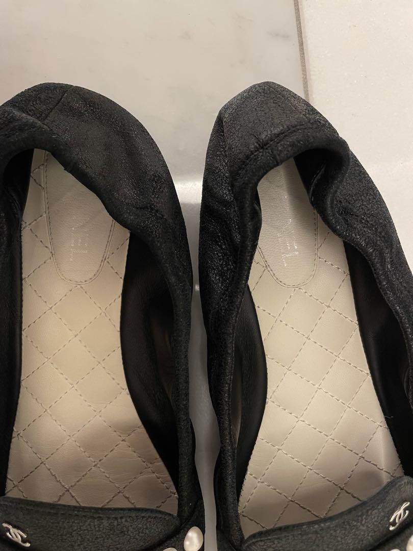 CHANEL ブラック パール装飾 ローファー　フラットシューズ23cm