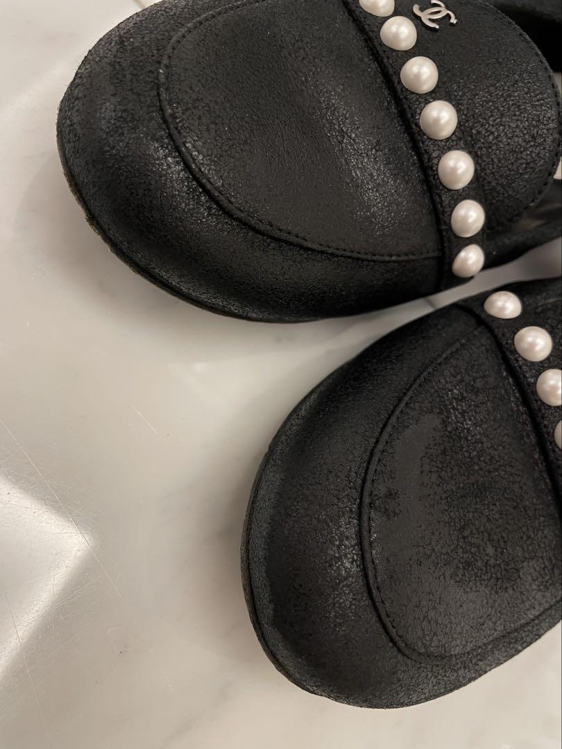CHANEL ブラック パール装飾 ローファー　フラットシューズ23cm