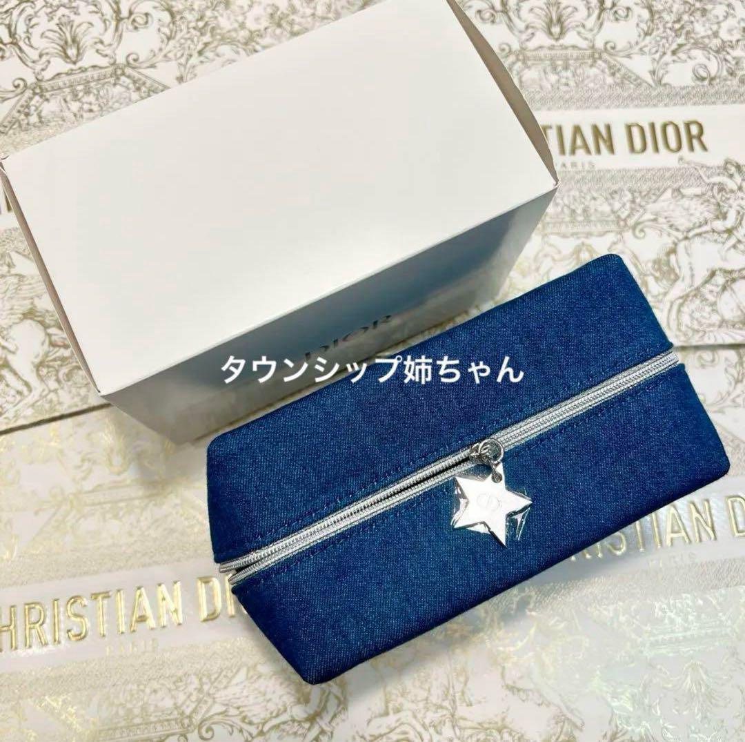ディオール ノベルティ スクエア 刺繍ポーチ デニム 箱付き正規