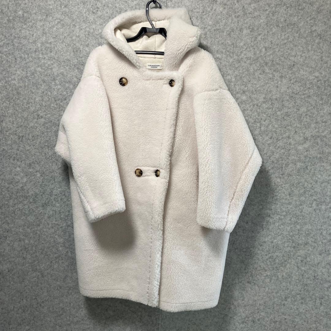 LIGNAGGIO リナージオ ウール混ボア フードコート テディベア LIGNAGGIO リナージオ ウール混ボア フードコート テディベア