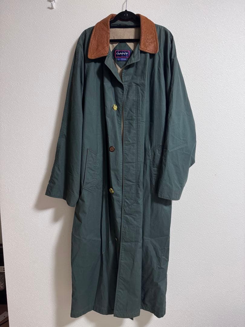 GANT カーキ レザー襟 ロングコート L