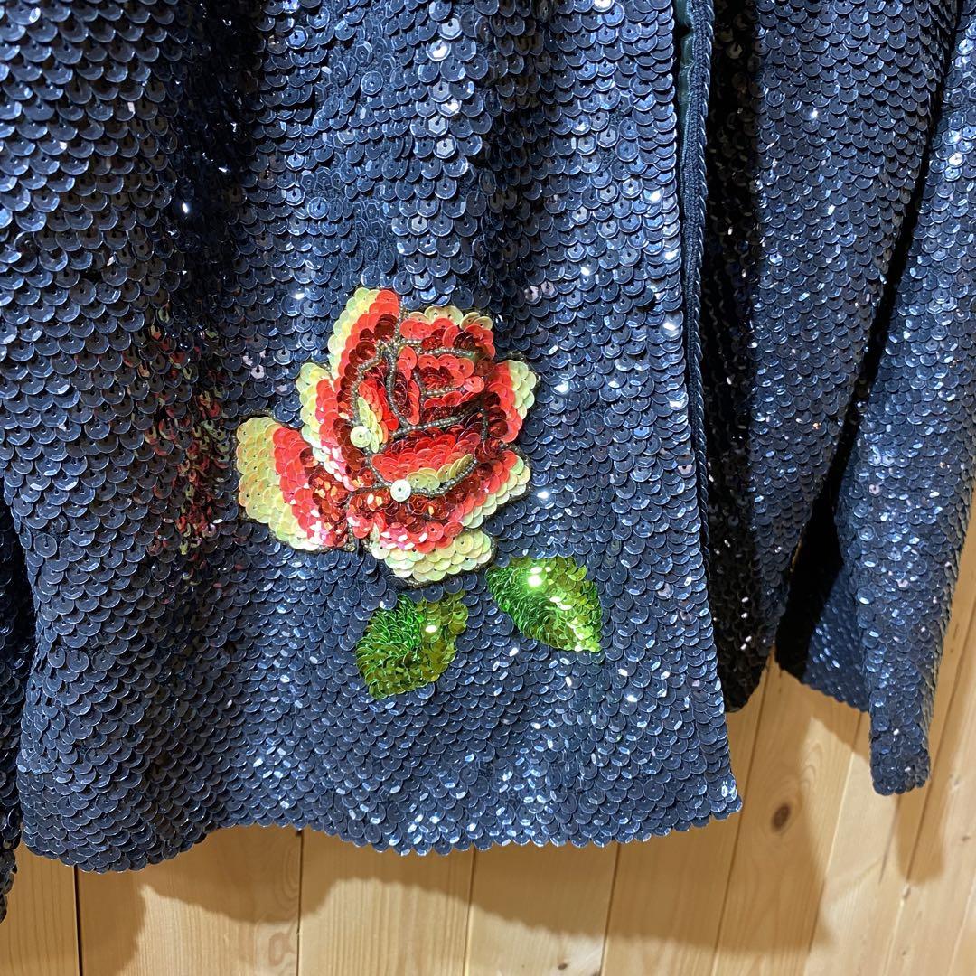 ss1870 スパンコール ジャケット 花柄 黒 36