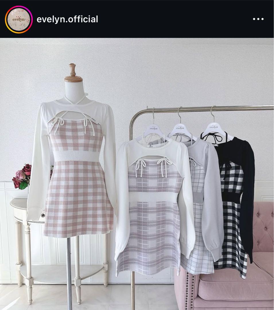 evelyn リボンチェックタイトワンピース
