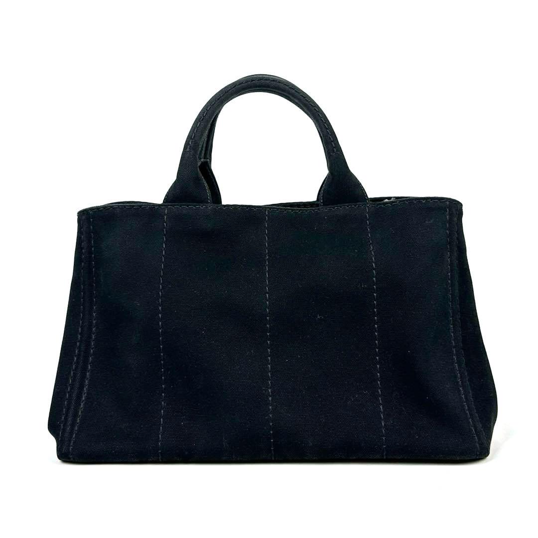 【美品】プラダ　カナパ　ハンドバッグ　三角ロゴ　ゴールド金具　デニム　ブラック 極美品】プラダ カナパ ハンドバッグ 三角ロゴ ゴールド金具