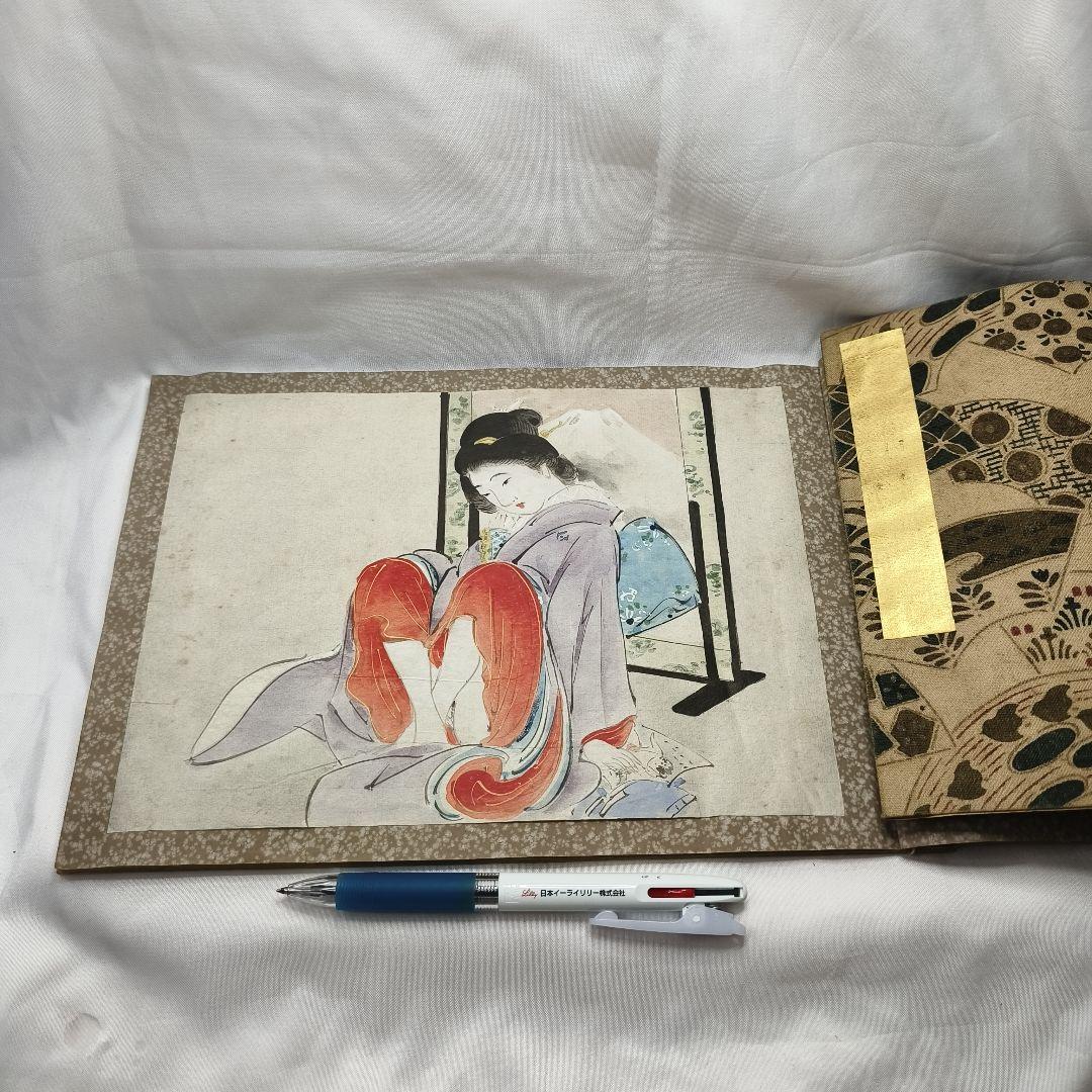 贅沢 春画 天然顔 手描き 和紙 骨董 江戸古美術品 肉筆 画册全12枚 絵画