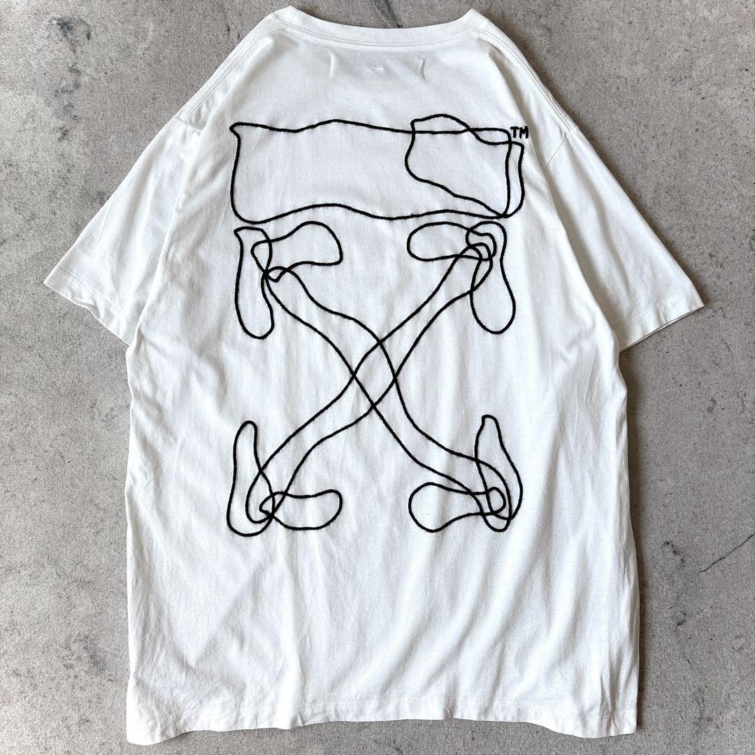 OFF-WHITE 正規品/送料関税込み HYBRID POUCH LETTERING オフホワイト 2020FW 刺繍 バックロゴ Tシャツ 白 OFF-WHITE