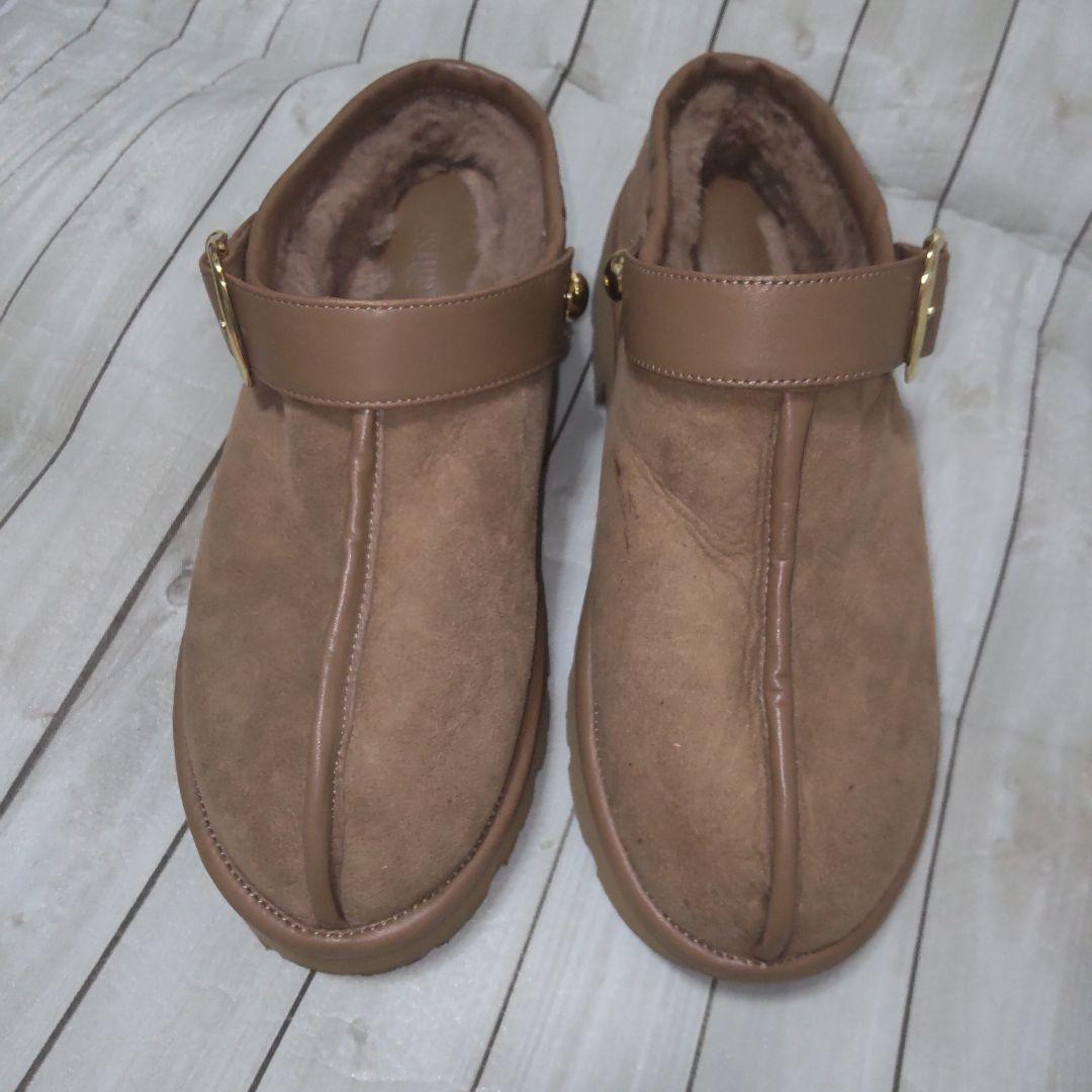 Le Talon GRISEベルテッドムートンクロッグキャメルタロンスリッポンS