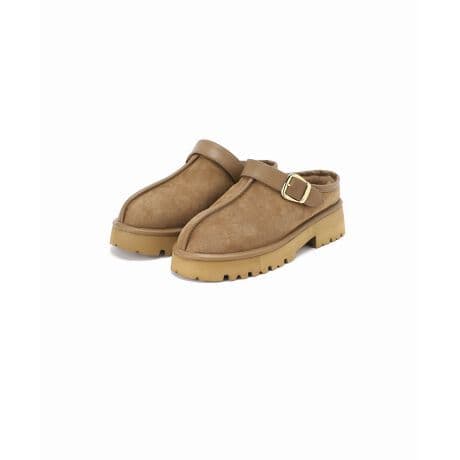 Le Talon GRISEベルテッドムートンクロッグキャメルタロンスリッポンS