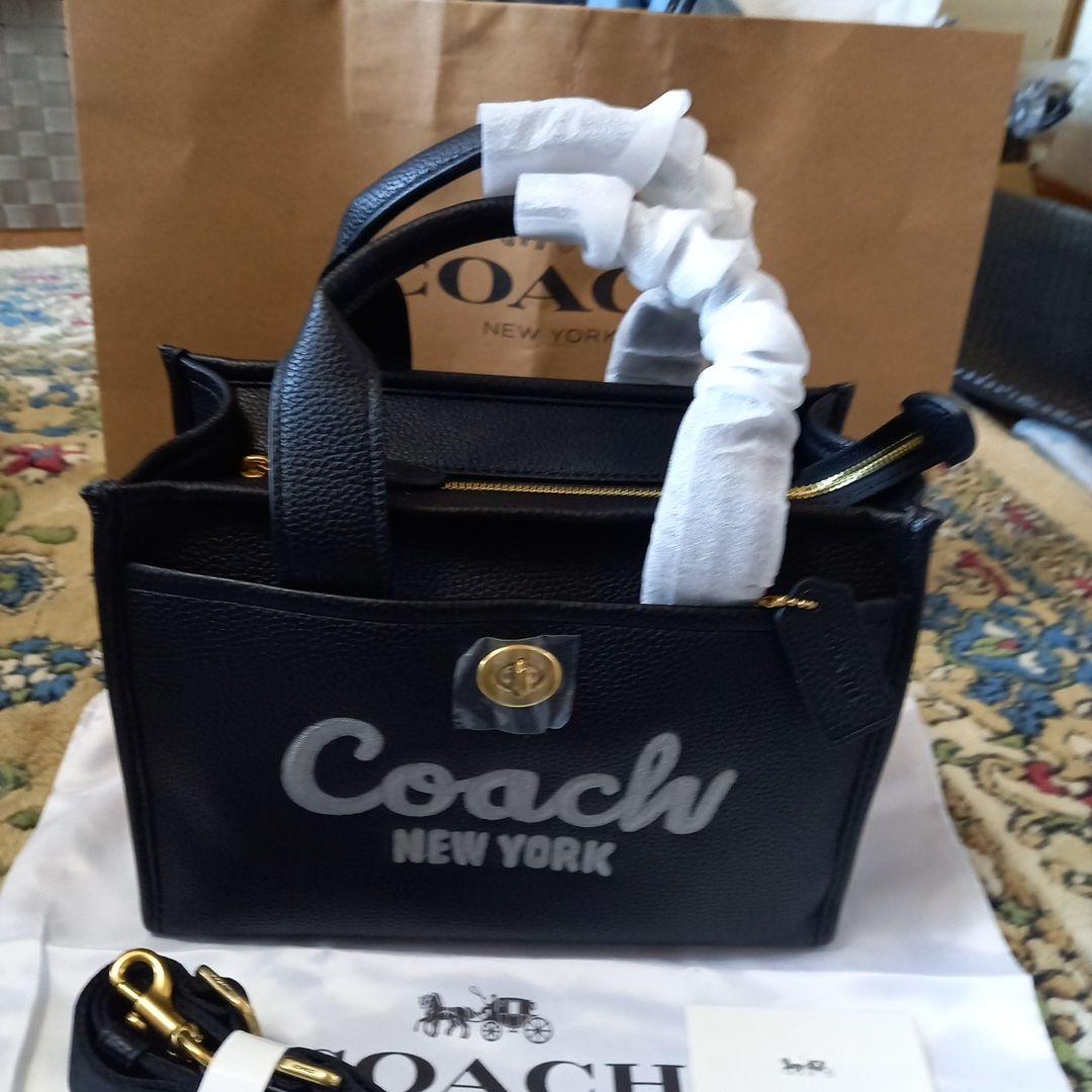 Coach レザーカーゴトートバッグ 黒 26スモール