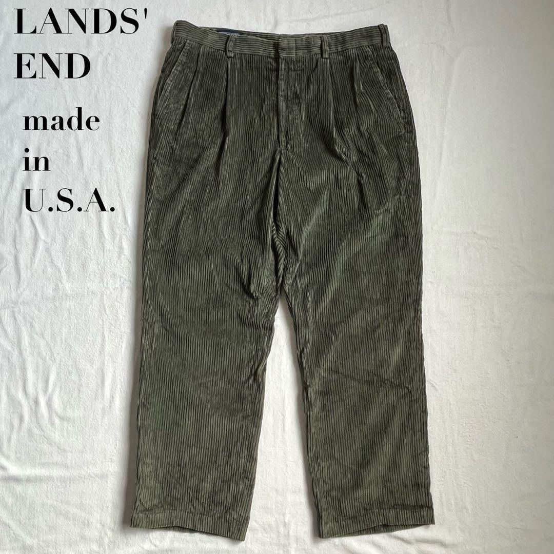 80s〜90s USA製 LANDS' END 太畝 コーデュロイパンツ 緑