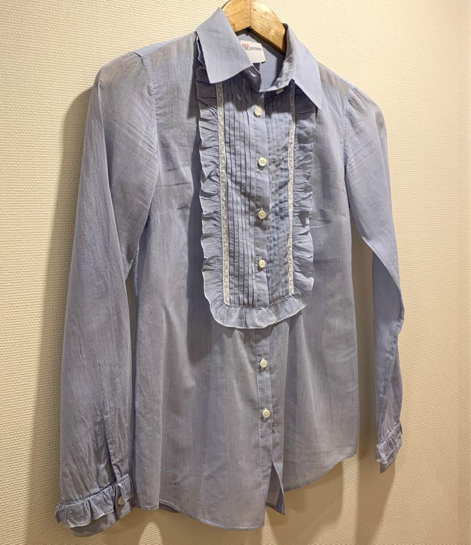 RED VALENTINO フリル付きシャツ 長袖ライトブルー サイズ38