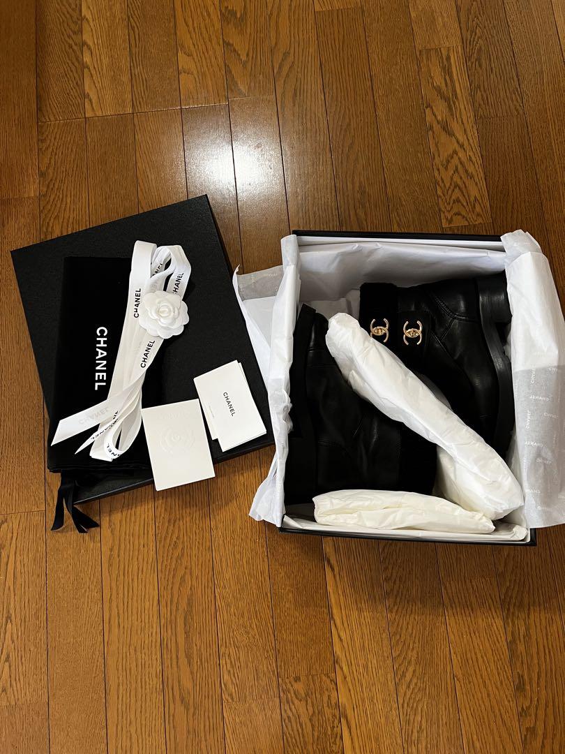 CHANEL 黒 レザー ニットブーツ2023