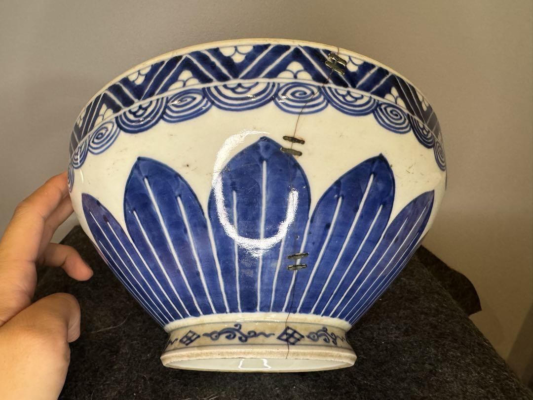 中国骨董 清時代 染付大鉢 傷有る 骨董 古玩 染付 大清乾隆年製 時代物保証