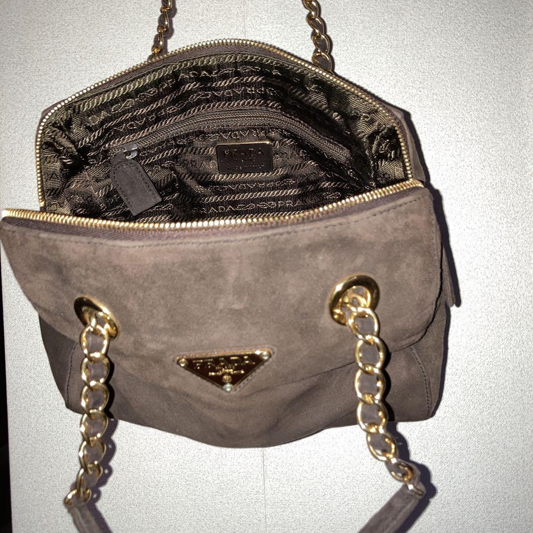 祝開店！大放出セール開催中 ブラウン PRADA スエード 90s vintage ハンドバッグ バッグ