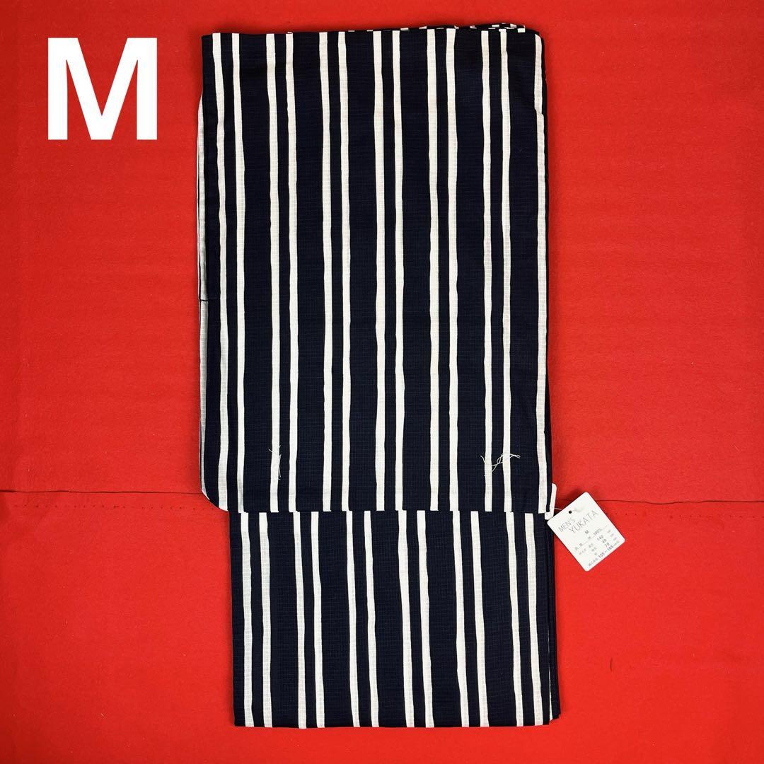 新品 メンズ 浴衣 Mサイズ 632 紺 青 ネイビー ストライプ 男物 男性