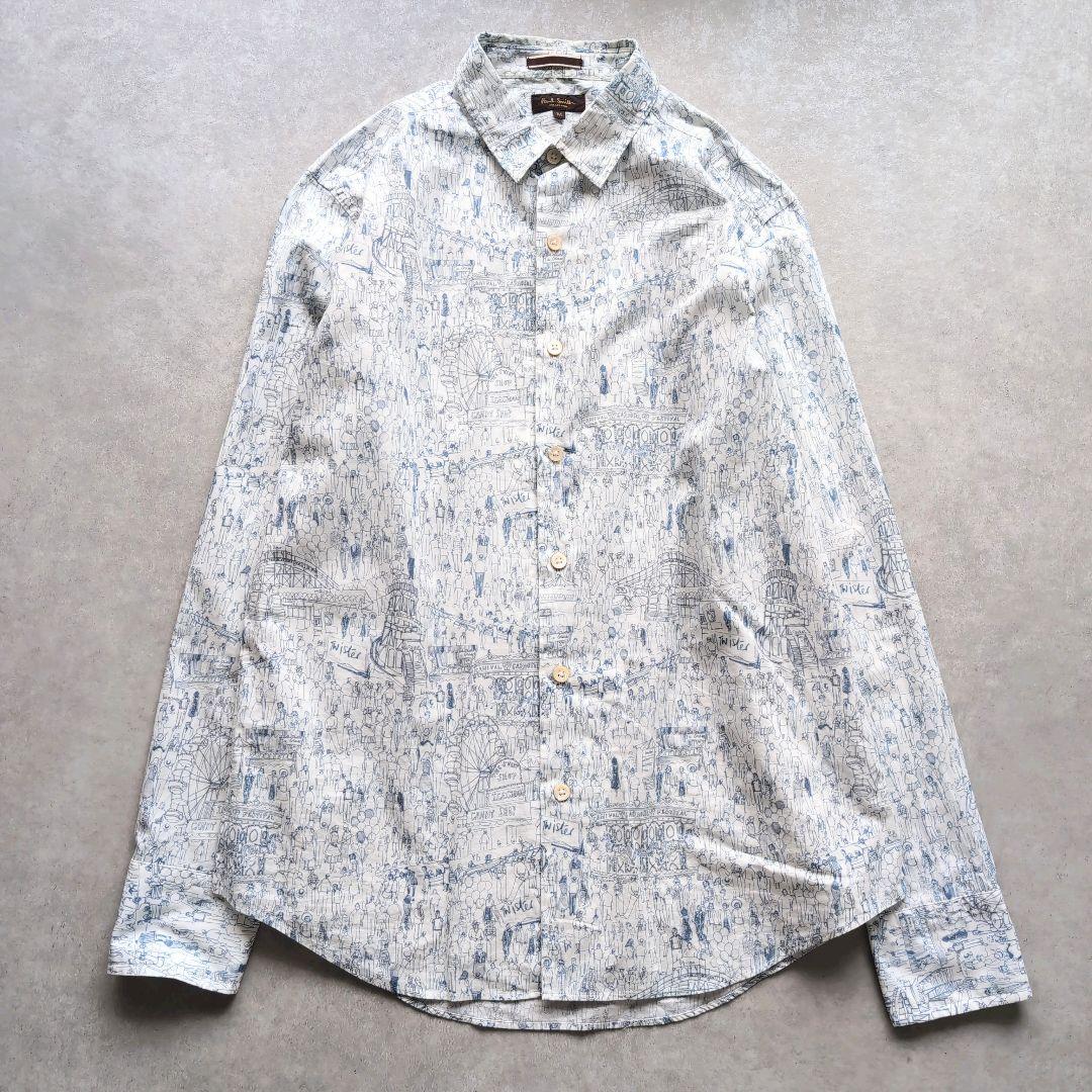 ポールスミス コレクション 長袖 総柄シャツ コットン 白 Mサイズ