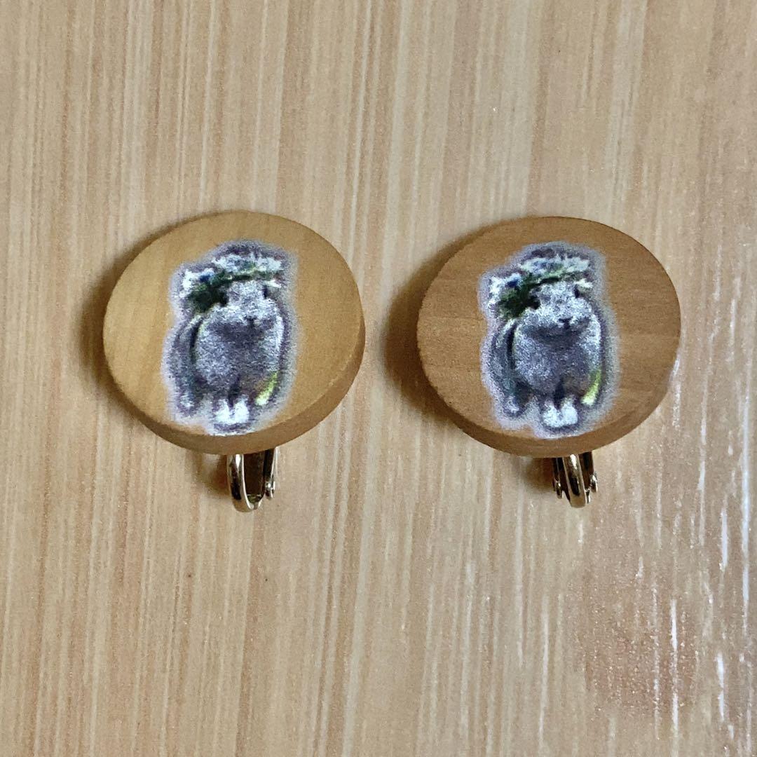 うさぎ 木製イヤリング 画像1