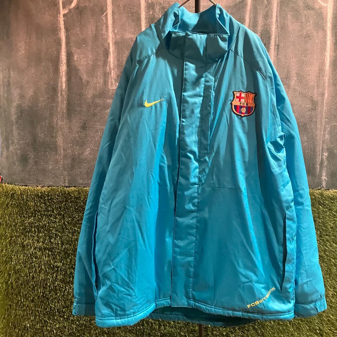 NIKE　FCバルセロナ　ウォームアップジャケット　水色/FCB/フード　M