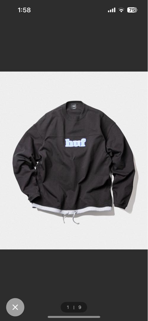 huf ブラック ロゴ入り 長袖Tシャツ