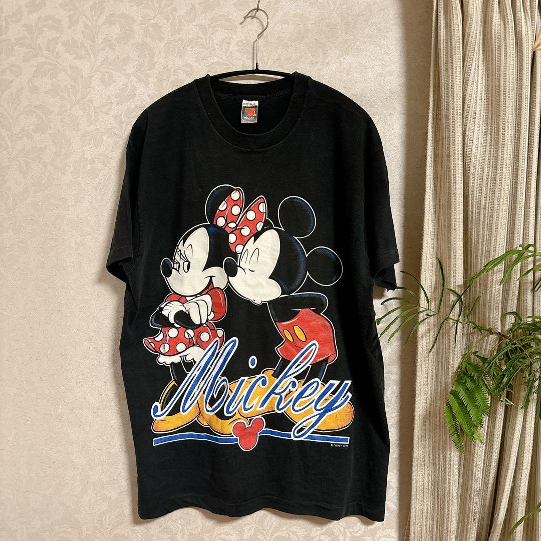 90s アメリカ製 ディズニー ミッキー ミニー プリント Tシャツ ブラック