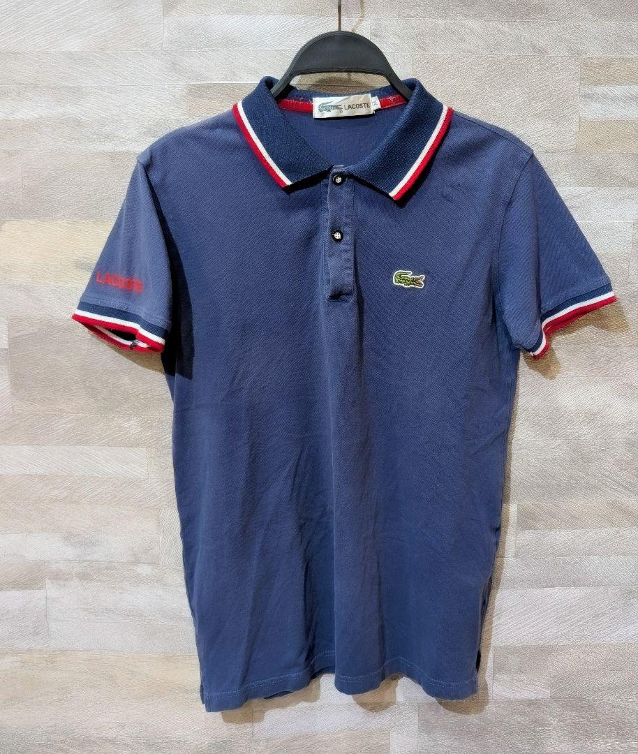 ★希少★LACOSTE 立体ロゴ ポロシャツ Mサイズ ネイビー