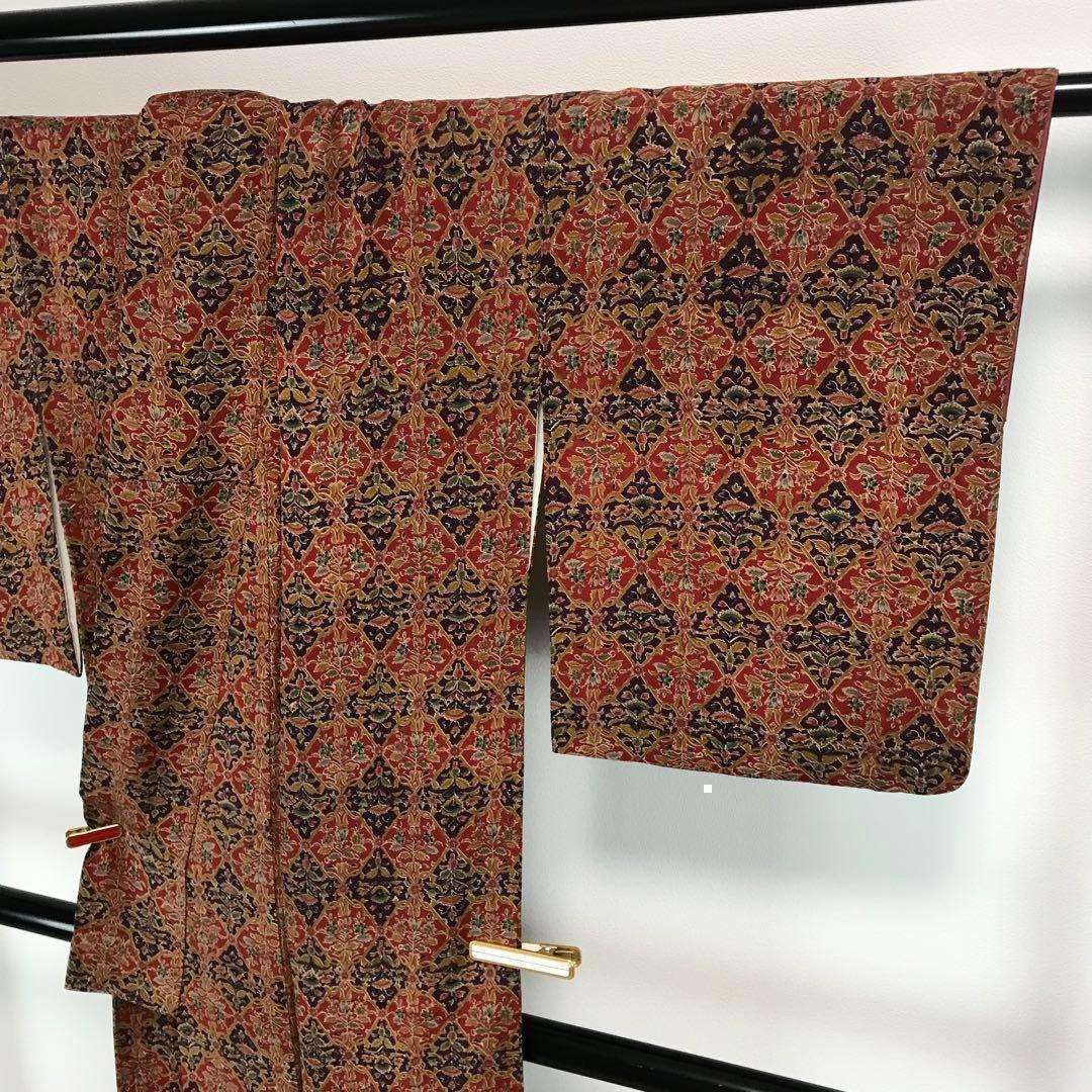 ZF-479 小紋 花唐草 オリエンタル 正絹 袷 広衿