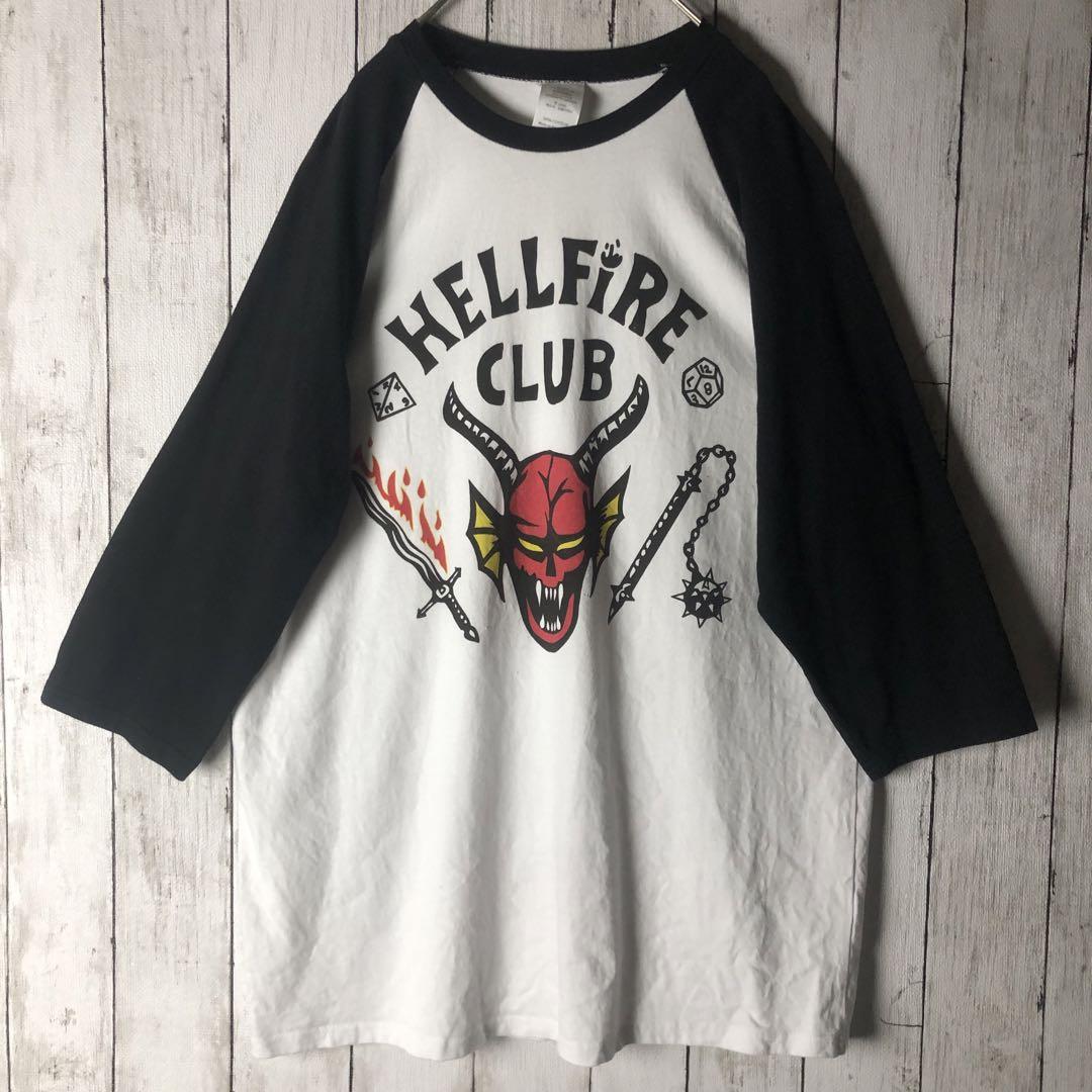 ラグランTシャツ カットソー XL 黒白 デビル 悪魔