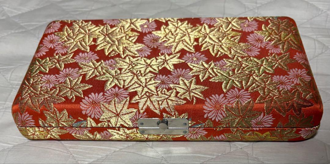 三味線　撥　入れ　ケース　2丁入れ　紅葉柄