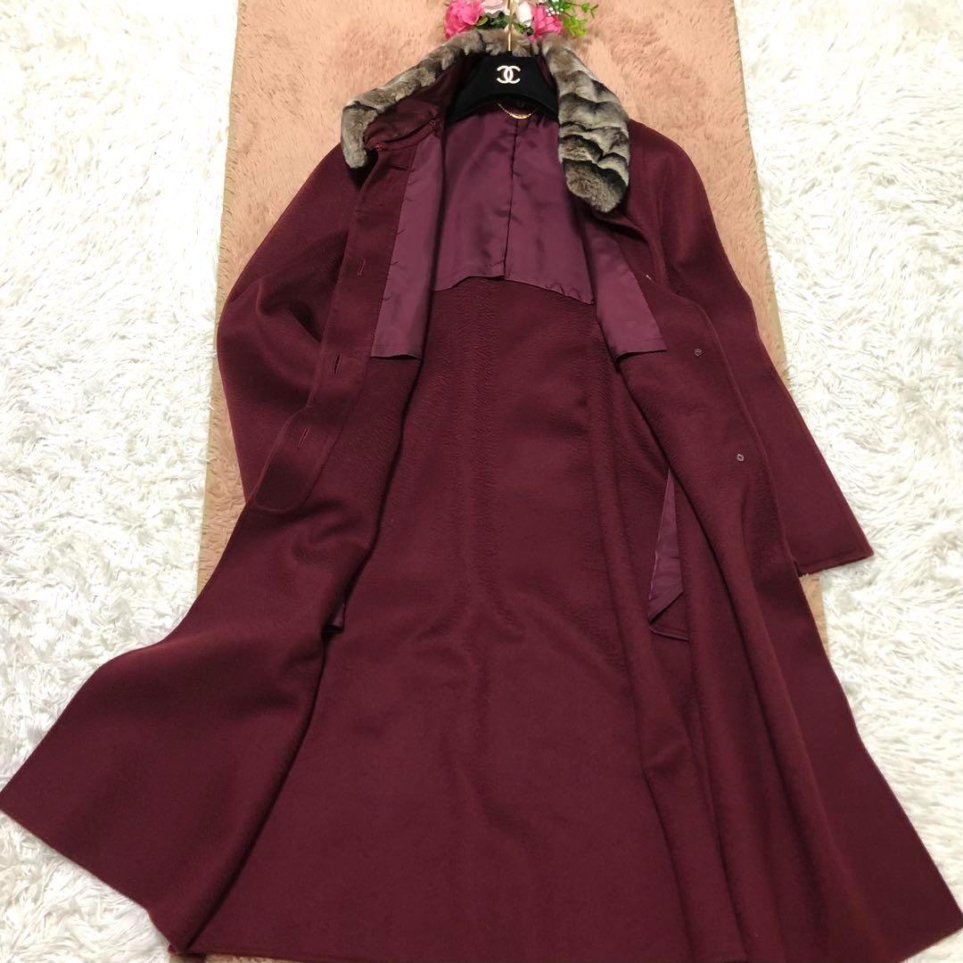 ❄︎ カシミヤ　100% バーガンディ ロング　コート　フジイテキスタイル