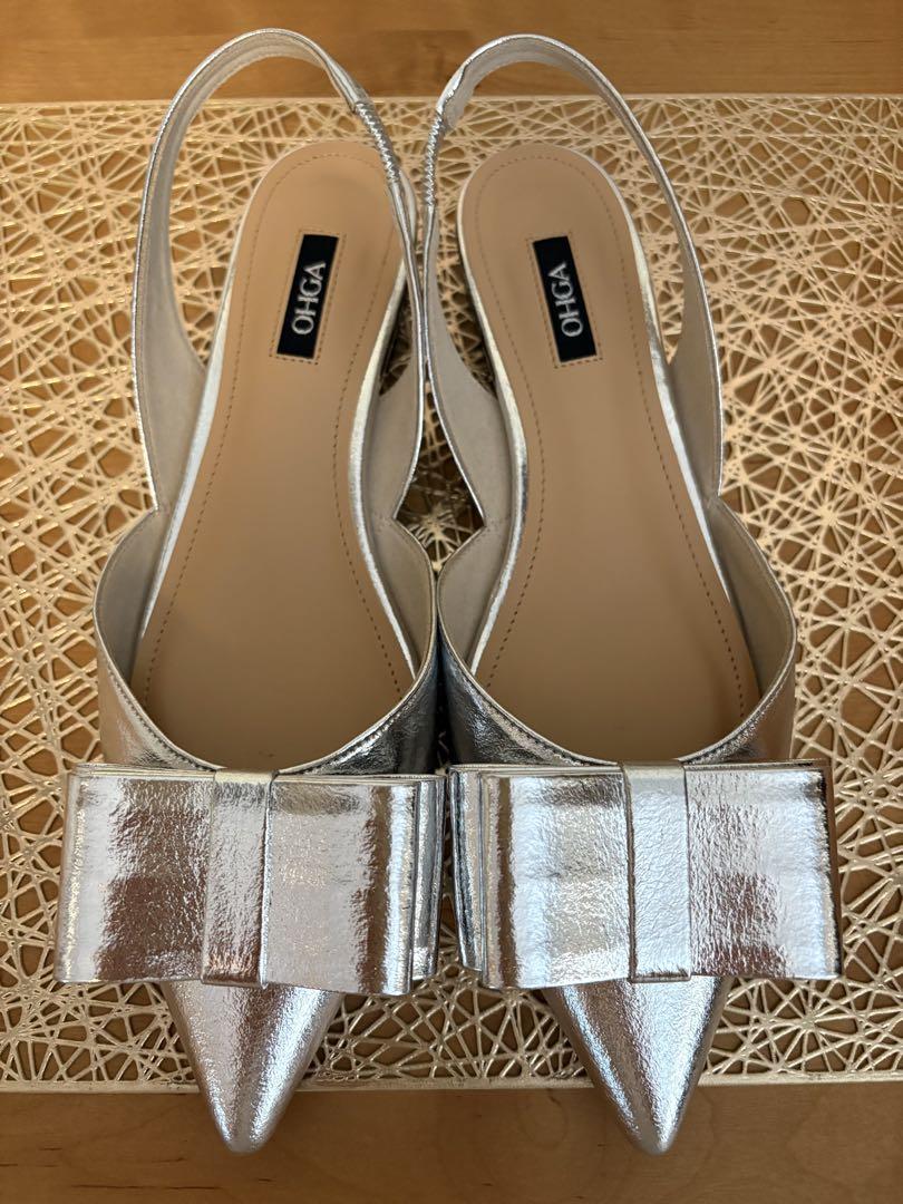 OHGA ビッグリボンパンプス シルバー 22.5㎝ OHGA オーガ BIG RIBBON ビッグリボン パンプス シルバー 24㎝