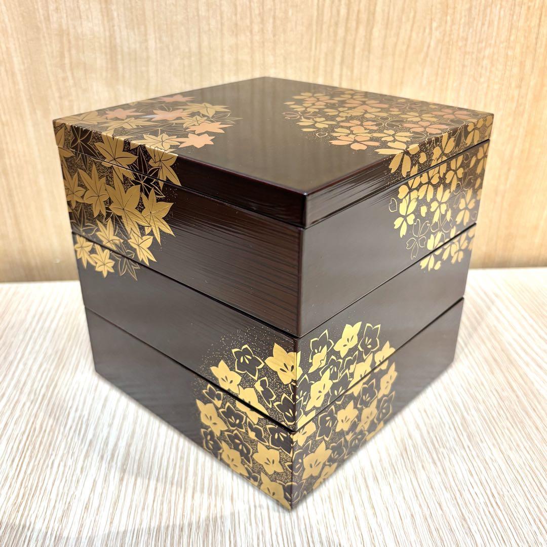 山中漆器　花丸春秋　三段　小重　お重箱　２点！