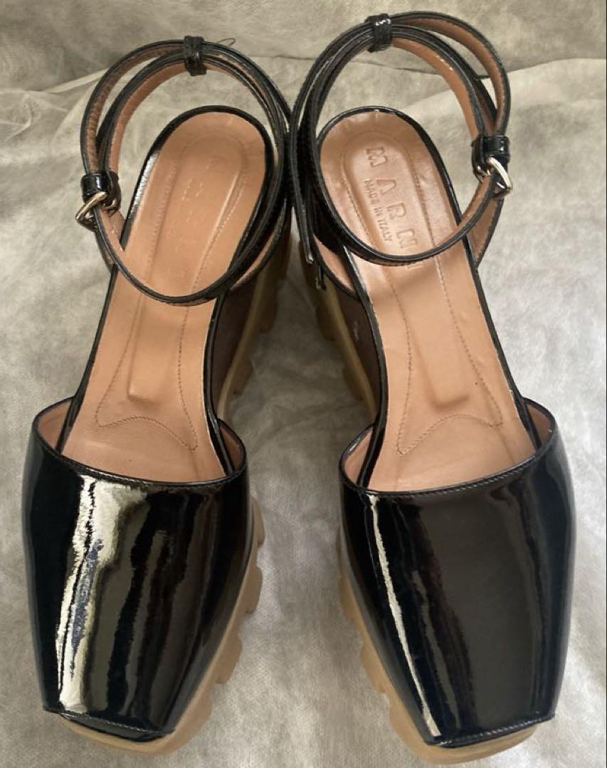 MARNI マルニ サンダル エナメル レザー ストラップ 37 黒