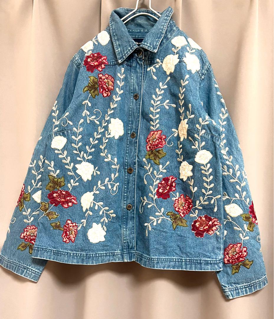 品質が vintage 総刺繍デニムカバーオール フェアリー 個性的 ゆったり ジャケット・アウター