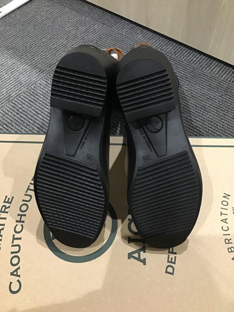 AIGLE ブラック長靴 レザー付き B