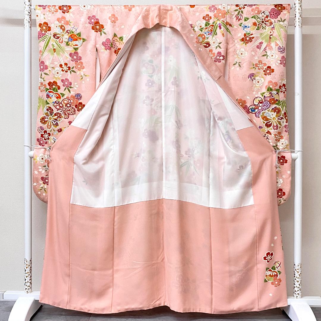 K0627 正絹 振袖 レンタル店放出品 赤 ガード加工 花柄 13号 r211-f-1.jpg