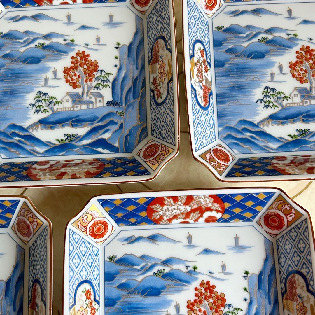 前畑陶器 庫山窯 金彩古伊万里 中皿揃 ５枚セット 角皿 染付山水 色絵 和食器 WWW_OPDRERGINERDOGAN_COM