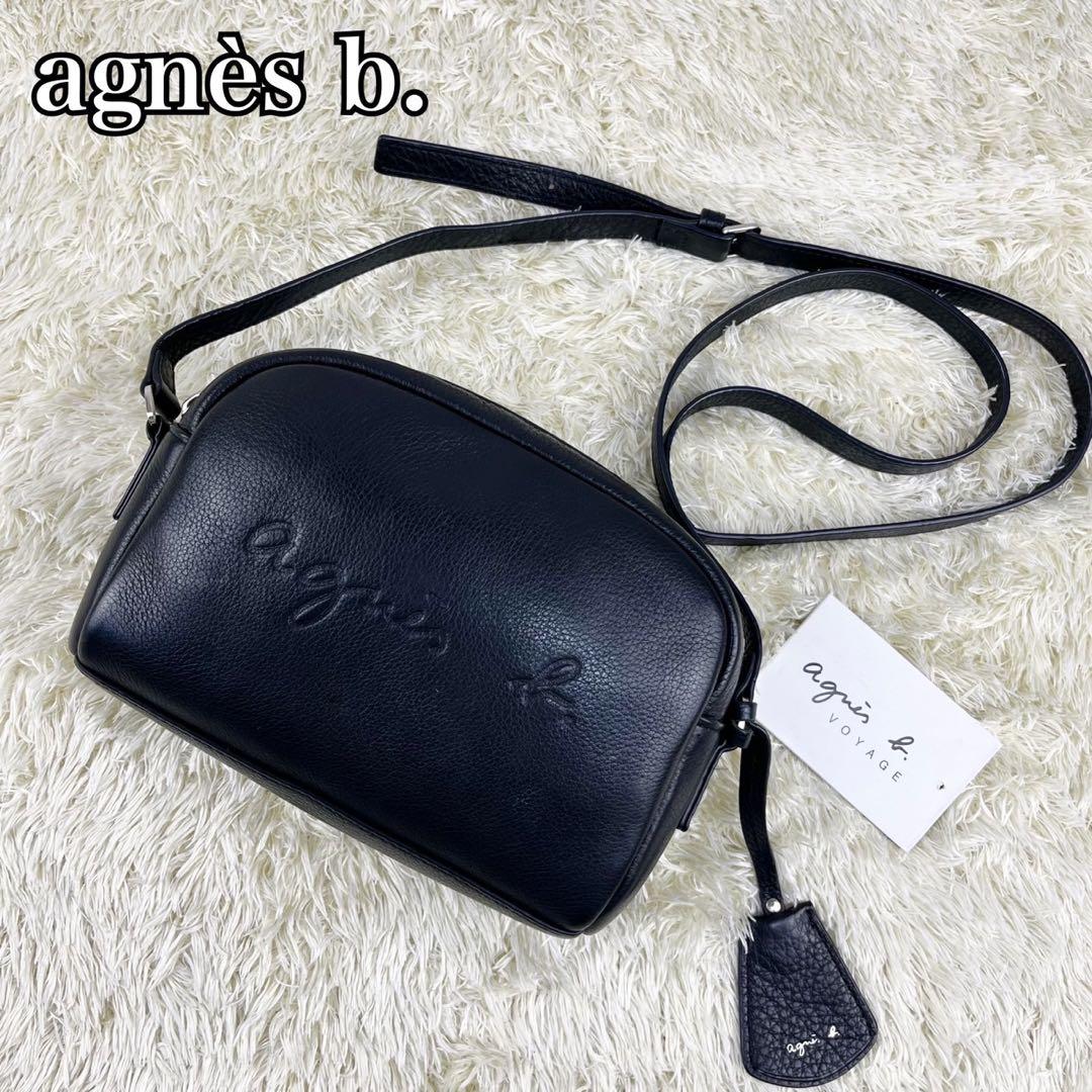 【極美品】agnès b. アニエスベー ショルダーバッグ シボ革 ロゴ型押し
