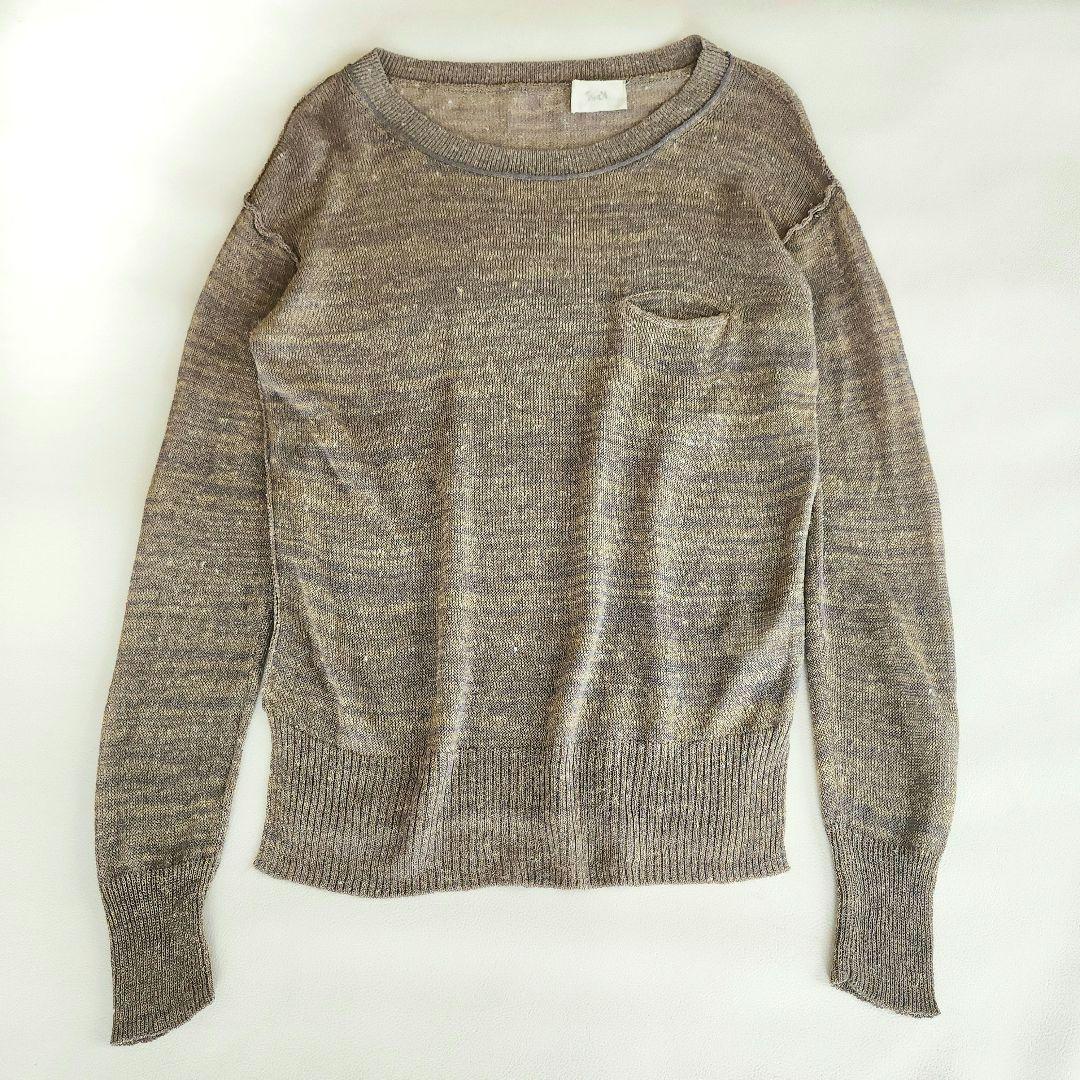アングローバル　knit　リネン　長袖セーター　ニット　グレーベージュ　S