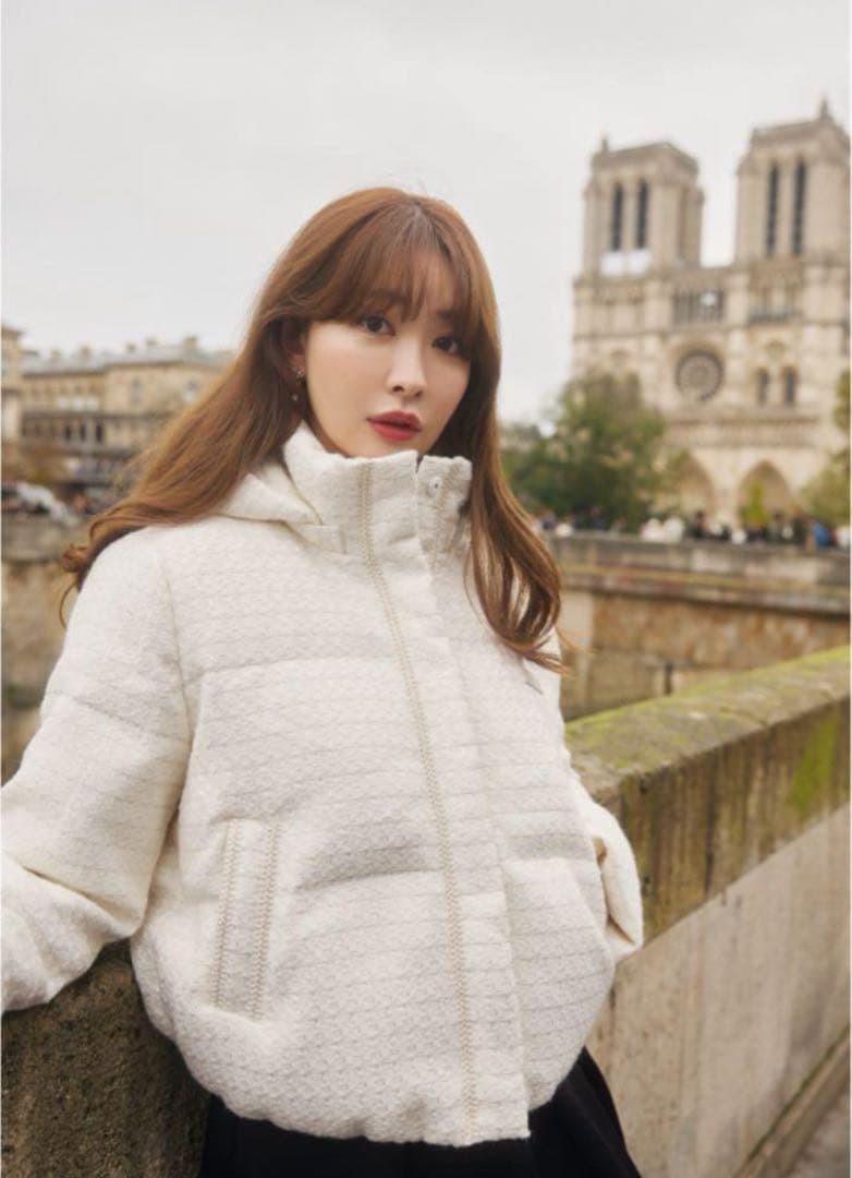 【Mサイズ】herlipto Hooded Tweed Down Jacket