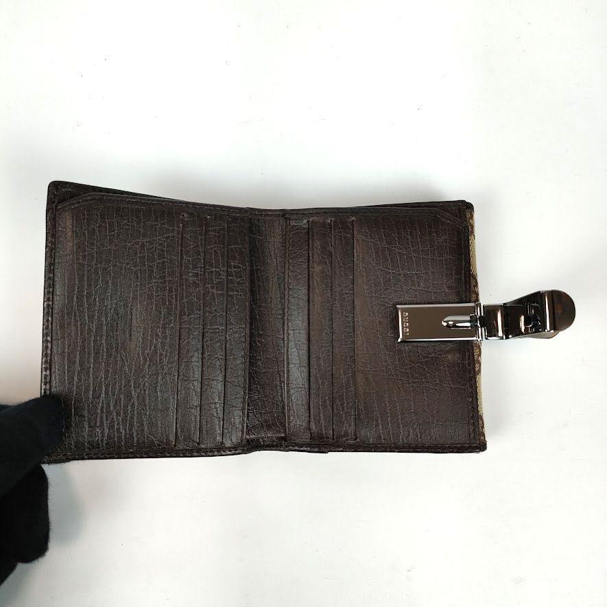 美品 GUCCI グッチ 二つ折り財布 GGキャンバス バンブー コンパクト
