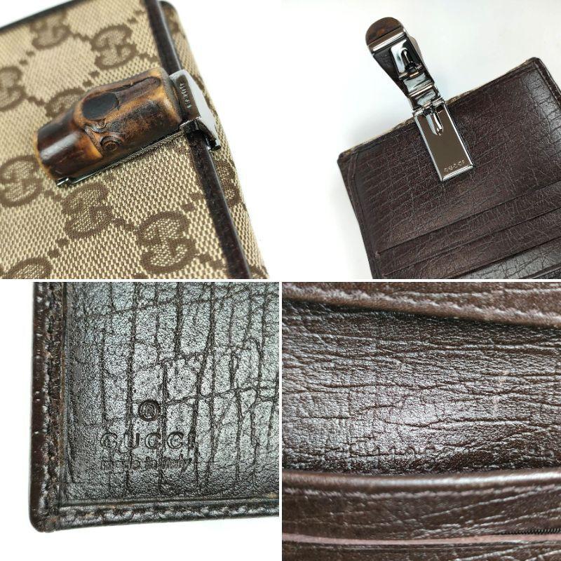 美品 GUCCI グッチ 二つ折り財布 GGキャンバス バンブー コンパクト