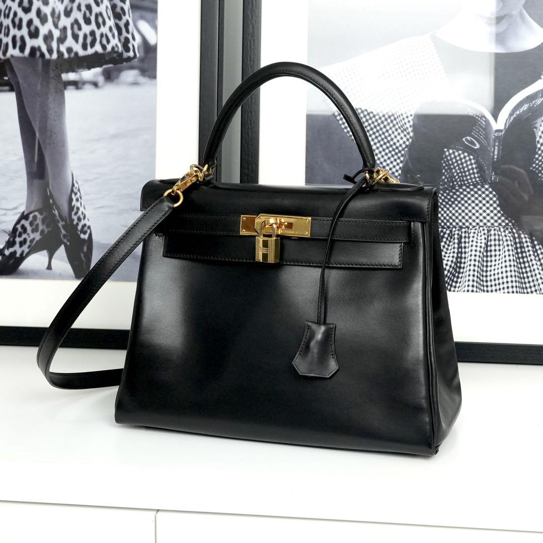 HERMÈS エルメスケリー28 ボックスカーフ ブラック 新金具