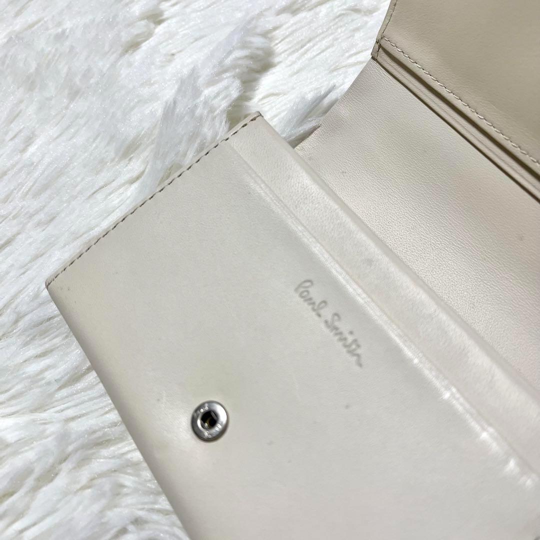 美品 Paul Smith 二つ折り財布 牛革 レザー フローラル アイボリー