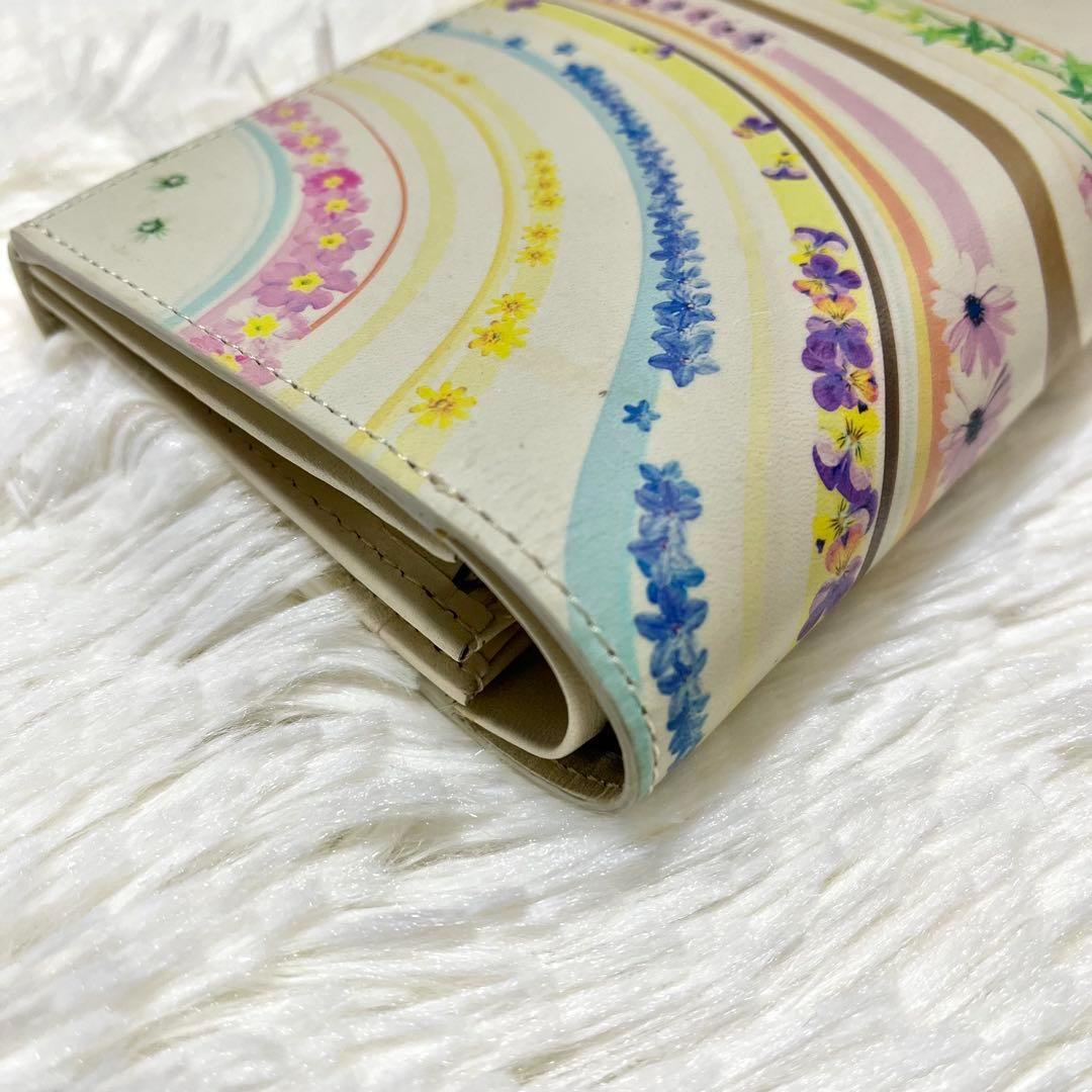 【新発売】今週の市販 Paul 美品 Smith アイボリー フローラル レザー 牛革 二つ折り財布 小物