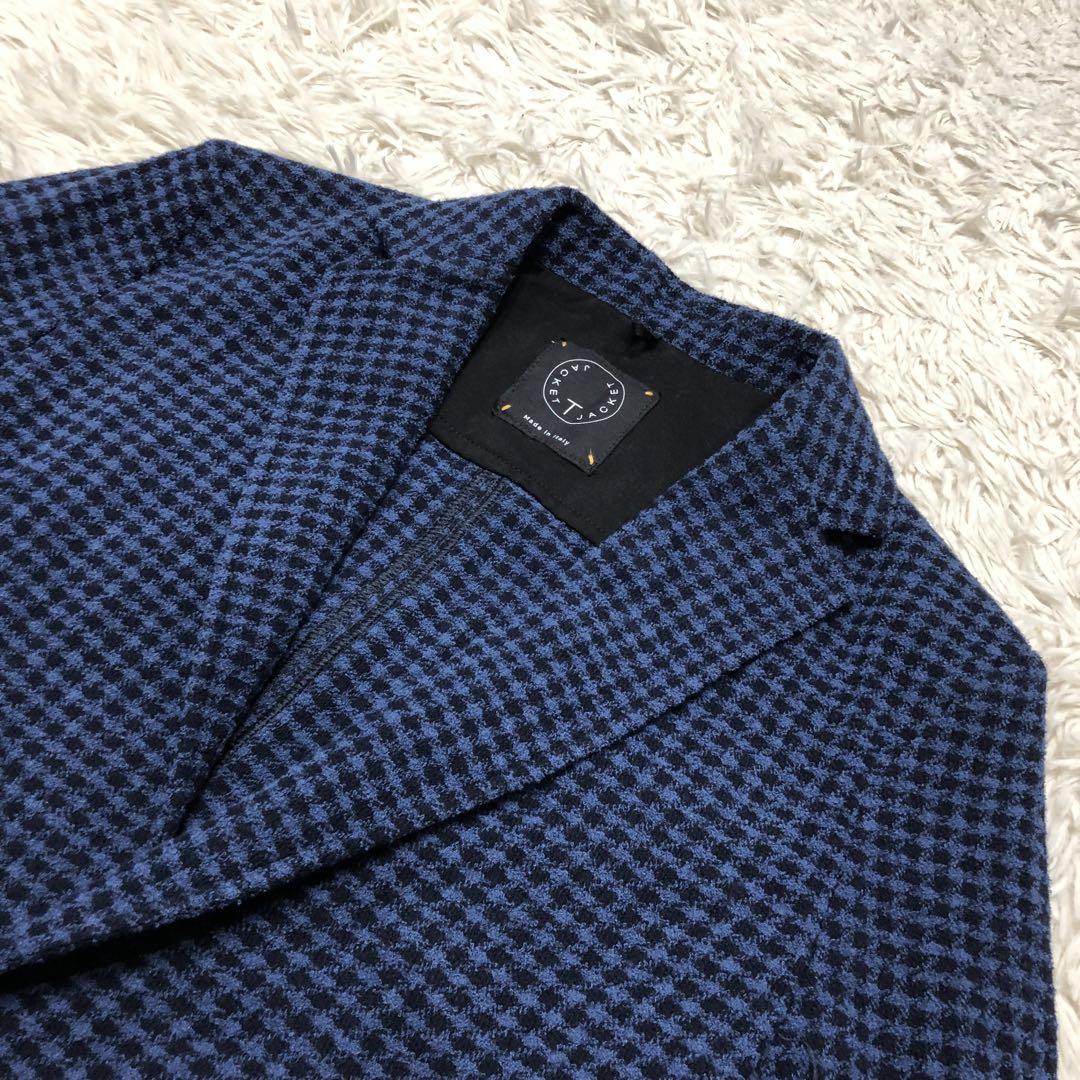 美品✨T-JACKETテーラードジャケット アンコン ブルー系 千鳥柄 2B
