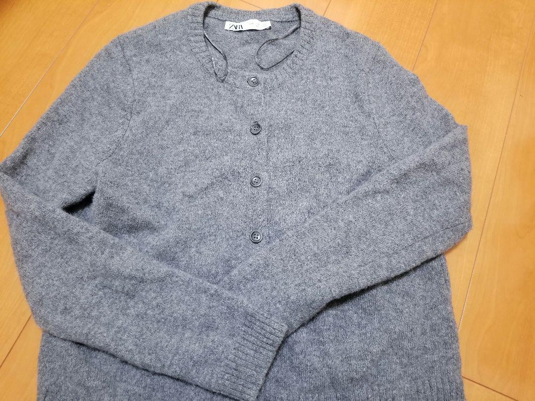 ZARA ウール100%ニットカーディガン グレー - メルカリ