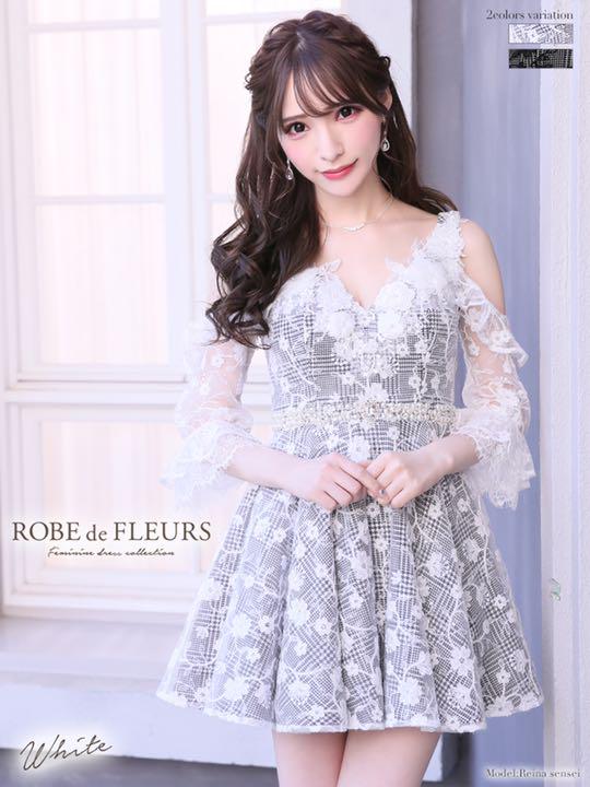 13195円 購買 千鳥格子×フラワーモチーフフレアミニドレス fm1773 white M