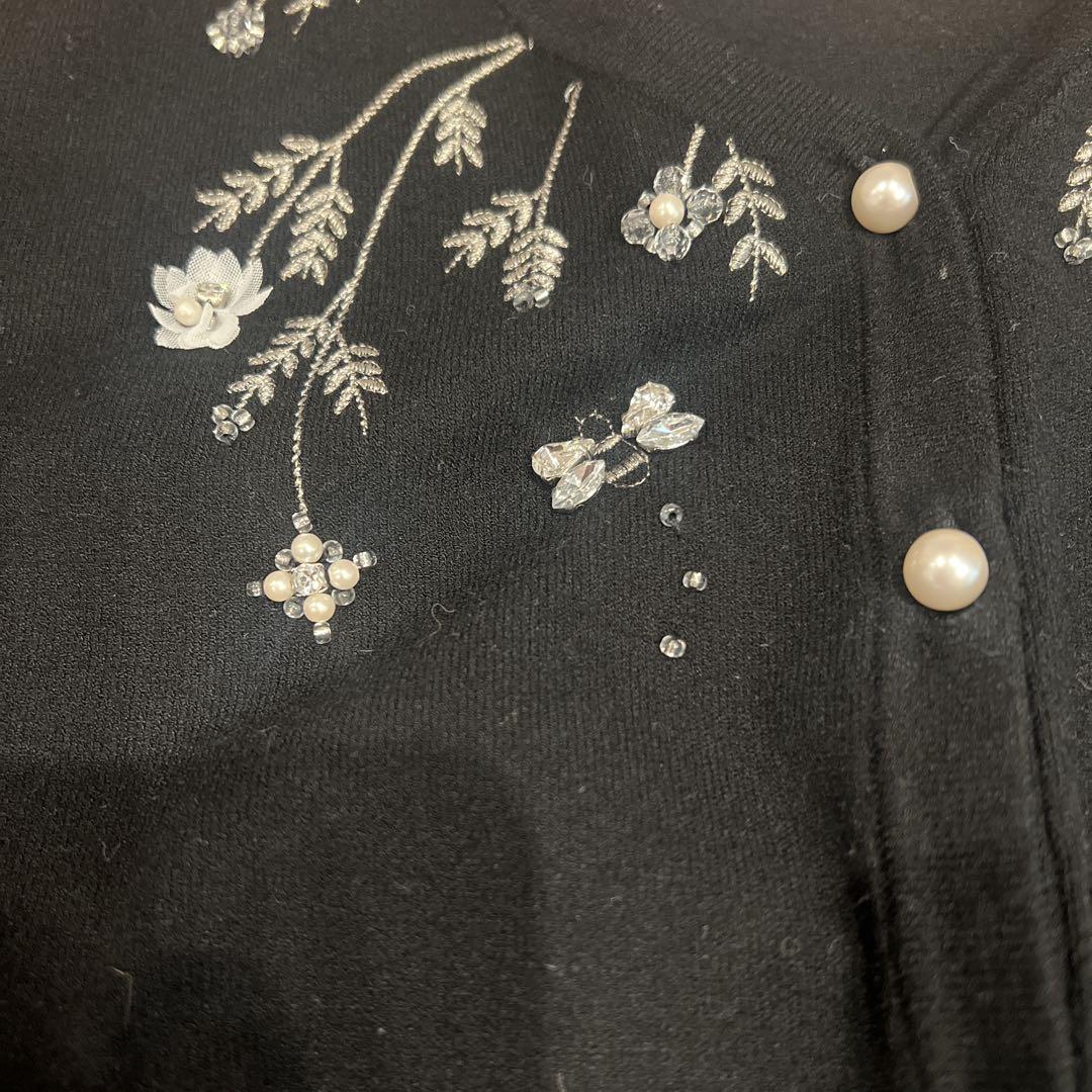 美品】Y´s 黒 花柄刺繍 長袖カーディガン